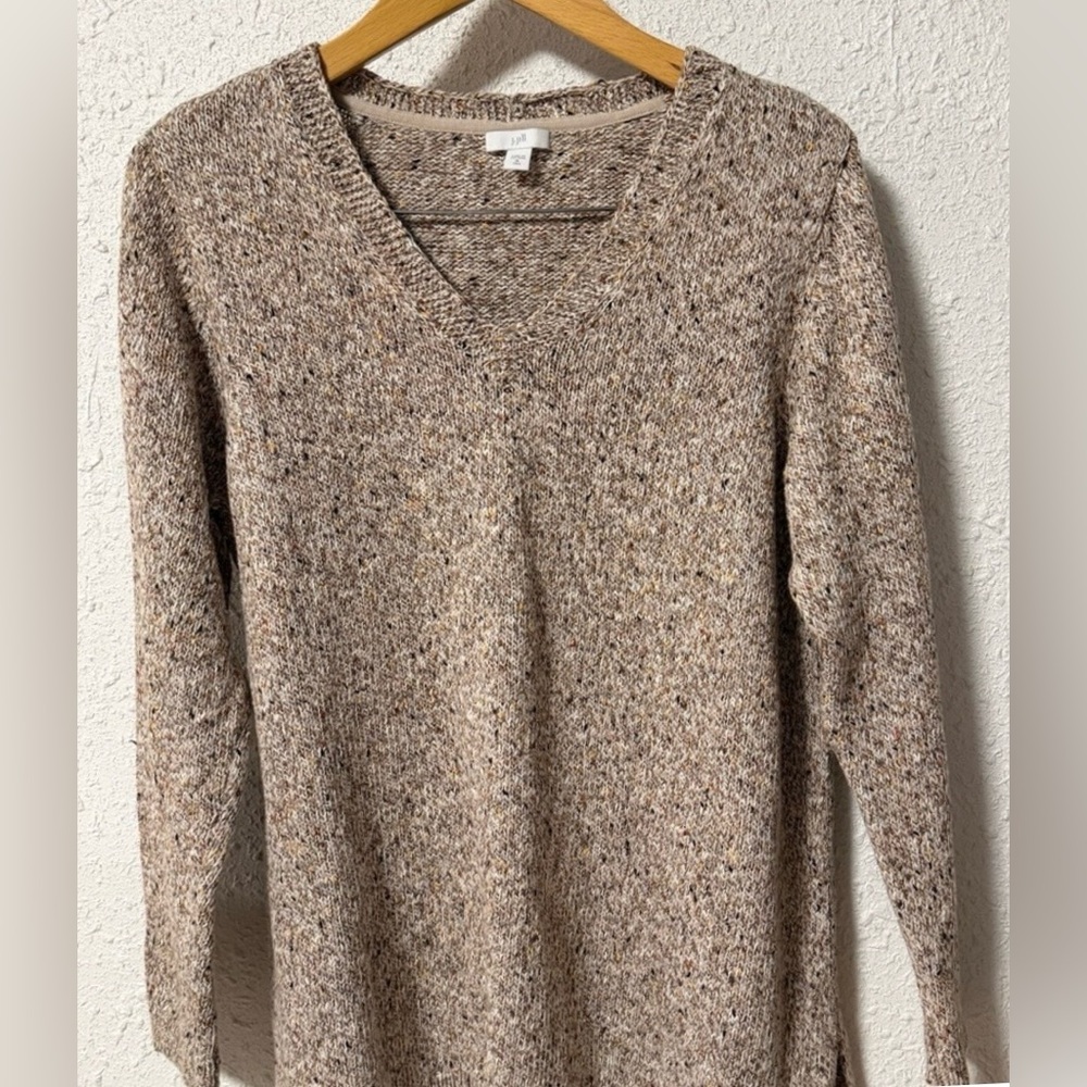 J Jill Women’s Marled V-Neck Tan Speckled Sweater Size 2X Cotton Blend & Warm